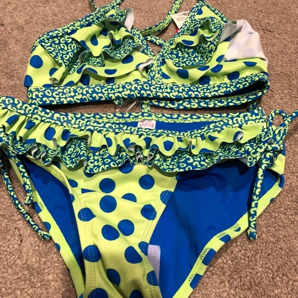Justice size 10 NWT bikini Polka dot 💚💙